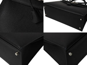 HERMES エルメス ケリー32 外縫い ブラック □Q刻印 カーフスキン シルバー金具 ハンドバッグ 2WAY 中古 4c069530