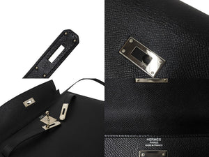 HERMES エルメス ケリー32 外縫い ブラック □Q刻印 カーフスキン シルバー金具 ハンドバッグ 2WAY 中古 4c069530