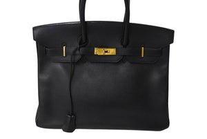 HERMES エルメス BIRKIN バーキン35 ブラック ゴールド金具 エプソン ハンドバッグ □H刻印 中古 4c069533