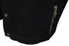 Load image into Gallery viewer, 新品未使用 CHROME HEARTS クロムハーツ デニムボアジャケット サイズXL ムートンライナー ダガージップ クロスボール ラムレザー 中古 4c069566