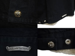 新品未使用 CHROME HEARTS クロムハーツ デニムボアジャケット サイズXL ムートンライナー ダガージップ クロスボール ラムレザー 中古 4c069566