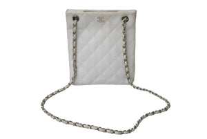 CHANEL シャネル マトラッセ チェーンショルダーバッグ ココマーク 6番台 キャビアスキン ホワイト ゴールド 美品 中古 4c069754