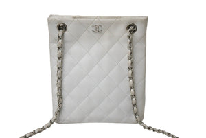 CHANEL シャネル マトラッセ チェーンショルダーバッグ ココマーク 6番台 キャビアスキン ホワイト ゴールド 美品 中古 4c069754