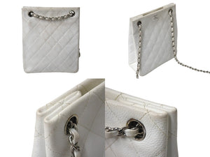 CHANEL シャネル マトラッセ チェーンショルダーバッグ ココマーク 6番台 キャビアスキン ホワイト ゴールド 美品 中古 4c069754