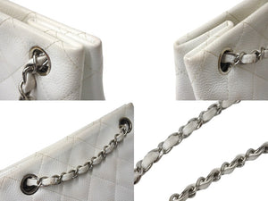 CHANEL シャネル マトラッセ チェーンショルダーバッグ ココマーク 6番台 キャビアスキン ホワイト ゴールド 美品 中古 4c069754