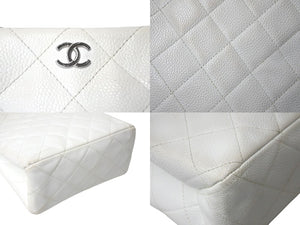 CHANEL シャネル マトラッセ チェーンショルダーバッグ ココマーク 6番台 キャビアスキン ホワイト ゴールド 美品 中古 4c069754