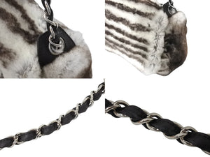 CHANEL シャネル ファー チェーン ショルダーバッグ 11番台 ブラウン ホワイト ココマーク コーティングキャンバス シルバー金具 美品 中古 4c069588