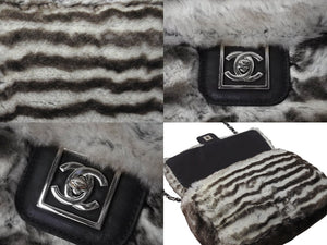 CHANEL シャネル ファー チェーン ショルダーバッグ 11番台 ブラウン ホワイト ココマーク コーティングキャンバス シルバー金具 美品 中古 4c069588