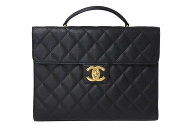 極美品 CHANEL シャネル マトラッセ ブリーフケース ビジネスバッグ キャビアスキン 0番台 ココマーク ゴールド金具 中古 4c069607