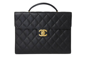 極美品 CHANEL シャネル マトラッセ ブリーフケース ビジネスバッグ キャビアスキン 0番台 ココマーク ゴールド金具 中古 4c069607