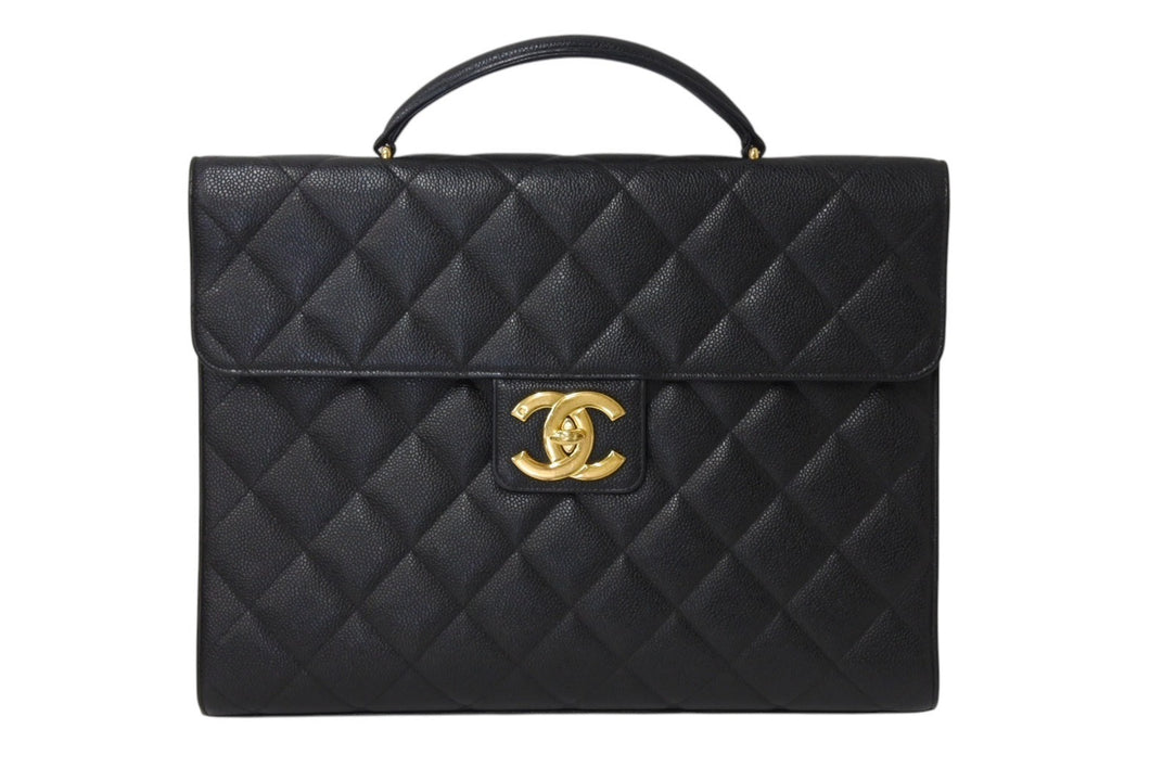 極美品 CHANEL シャネル マトラッセ ブリーフケース ビジネスバッグ キャビアスキン 0番台 ココマーク ゴールド金具 中古 4c069607