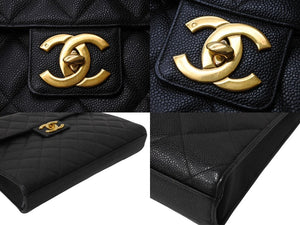 極美品 CHANEL シャネル マトラッセ ブリーフケース ビジネスバッグ キャビアスキン 0番台 ココマーク ゴールド金具 中古 4c069607