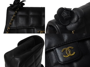CHANEL シャネル カメリア チョコバー チェーン ミニショルダーバッグ ブラック ラムスキン 14番台 ココマーク ロゴ ゴールド金具 美品 中古 4c069613