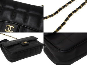 CHANEL シャネル カメリア チョコバー チェーン ミニショルダーバッグ ブラック ラムスキン 14番台 ココマーク ロゴ ゴールド金具 美品 中古 4c069613