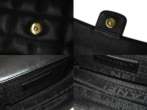 CHANEL シャネル カメリア チョコバー チェーン ミニショルダーバッグ ブラック ラムスキン 14番台 ココマーク ロゴ ゴールド金具 美品 中古 4c069613