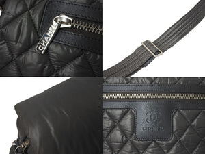 極美品 CHANEL シャネル コココクーン ショルダーバッグ A48617 14番台 ココマーク ナイロン グレー シルバー金具 キルティング 中古 4c069614