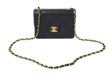 CHANEL シャネル ミニマトラッセ チェーンショルダーバッグ 1番台 ラムスキン ブラック ゴールド金具 美品 中古 4c069618