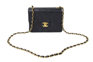 CHANEL シャネル ミニマトラッセ チェーンショルダーバッグ 1番台 ラムスキン ブラック ゴールド金具 美品 中古 4c069618