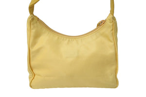 PRADA プラダ ホーボー ハンドバッグ MV515 トライアングルロゴ イエロー ナイロン シルバー金具 美品 中古 4c069619