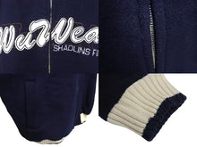 Load image into Gallery viewer, Wu-wear ウーウェア スタジャン サイズXL 刺繍 ポリエステル レーヨン ネイビー ホワイト 美品 中古 4c069669