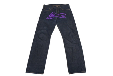 BILLIONAIRE BOYS CLUB ビリオネアボーイズクラブ フロントドッグ デニムパンツ ボトムス パープル ネイビー サイズL 美品 中古 4c069680