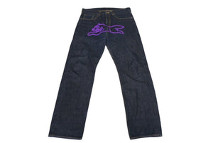 BILLIONAIRE BOYS CLUB ビリオネアボーイズクラブ フロントドッグ デニムパンツ ボトムス パープル ネイビー サイズL 美品 中古 4c069680