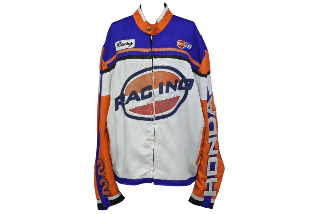 HONDA ホンダ 90s レーシング ジャケット マルチカラー ヴィンテージ アウター レザー コットン サイズXL 良品 中古 4c069713