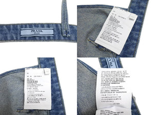 極美品 PRADA プラダ プランジング Vネック デニム クロップド トップ GFT011 S212 1ZAB コットン ブルー サイズ40 中古 4c069724