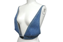 Load image into Gallery viewer, 極美品 PRADA プラダ プランジング Vネック デニム クロップド トップ GFT011 S212 1ZAB コットン ブルー サイズ40 中古 4c069724