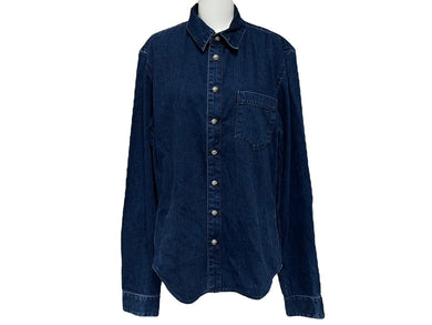未使用 CHROME HEARTS クロムハーツ デニム長袖シャツ LOOSE ENDS ブルー デニム クロスパッチ シルバー金具 サイズM 中古 4c069728