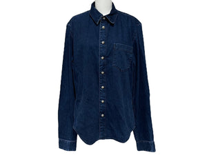 未使用 CHROME HEARTS クロムハーツ デニム長袖シャツ LOOSE ENDS ブルー デニム クロスパッチ シルバー金具 サイズM 中古 4c069728