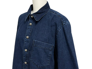 未使用 CHROME HEARTS クロムハーツ デニム長袖シャツ LOOSE ENDS ブルー デニム クロスパッチ シルバー金具 サイズM 中古 4c069728