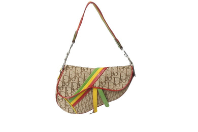 極美品 Christian Dior クリスチャンディオール サドルバッグ ハンドバッグ ラスタカラー シルバー 04年 中古 4c069738