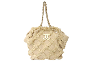 CHANEL シャネル ココマーク チェーントートバッグ 20番台 イタリア製 ツイード ベージュ ゴールド金具 美品 中古 4c06975