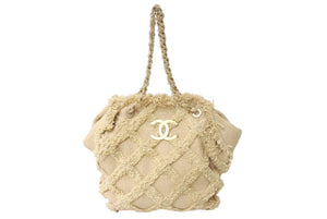CHANEL シャネル ココマーク チェーントートバッグ 20番台 イタリア製 ツイード ベージュ ゴールド金具 美品 中古 4c06975