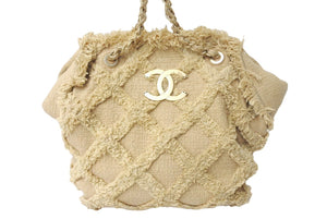 CHANEL シャネル ココマーク チェーントートバッグ 20番台 イタリア製 ツイード ベージュ ゴールド金具 美品 中古 4c06975