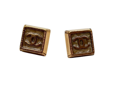 CHANEL シャネル ココマーク スクエア ピアス 重量約7g 03P刻印 GP メタル レジン ゴールド 両耳用 美品 中古 4b006978