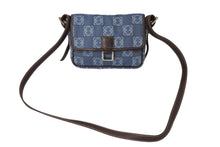 Load image into Gallery viewer, LOEWE ロエベ アナグラム ミニ ショルダーバッグ デニム レザー ブルー ブラウン 070312 スペイン製 シルバー金具 美品 中古 4c069805