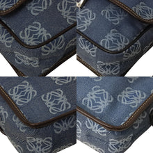 Load image into Gallery viewer, LOEWE ロエベ アナグラム ミニ ショルダーバッグ デニム レザー ブルー ブラウン 070312 スペイン製 シルバー金具 美品 中古 4c069805