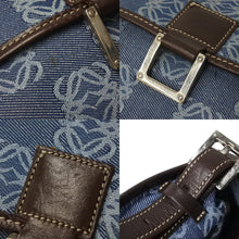 Load image into Gallery viewer, LOEWE ロエベ アナグラム ミニ ショルダーバッグ デニム レザー ブルー ブラウン 070312 スペイン製 シルバー金具 美品 中古 4c069805