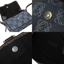 Load image into Gallery viewer, LOEWE ロエベ アナグラム ミニ ショルダーバッグ デニム レザー ブルー ブラウン 070312 スペイン製 シルバー金具 美品 中古 4c069805