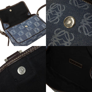 LOEWE ロエベ アナグラム ミニ ショルダーバッグ デニム レザー ブルー ブラウン 070312 スペイン製 シルバー金具 美品 中古 4c069805