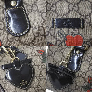 GUCCI グッチ ハンドバッグ 190257 497717 GGスプリーム タトゥープリント ハートチャーム レザー ゴールド金具 美品 中古 4c069810 