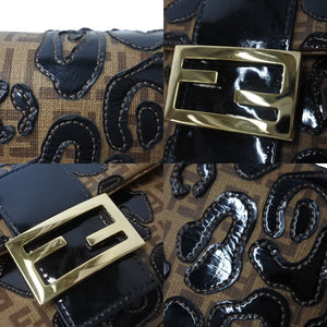 FENDI フェンディ マンマバケット ワンショルダーバッグ 8BR001 ズッキーノ柄 レオパード刺繍 PVC エナメルレザー ゴールド金具 美品 中古 4c069814 