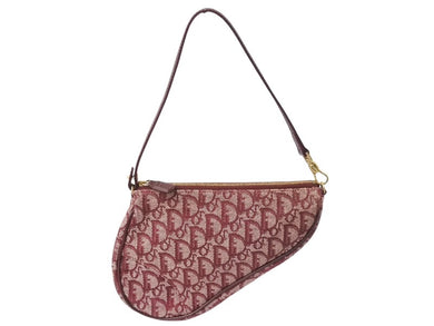 Christian Dior クリスチャンディオール ショルダーバッグ サドルバッグ トロッター コットンキャンバス ボルドー 美品 中古 4c069817