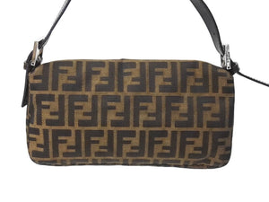 FENDI フェンディ マンマバケット ワンショルダーバッグ ズッカ柄 コットンキャンバス レザー シルバー金具 ブラウン 美品 中古 4c069819 