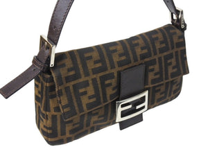 FENDI フェンディ マンマバケット ワンショルダーバッグ ズッカ柄 コットンキャンバス レザー シルバー金具 ブラウン 美品 中古 4c069819 