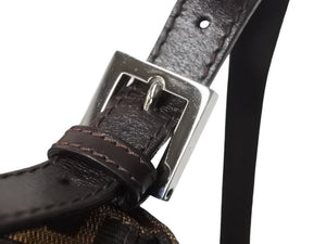 FENDI フェンディ マンマバケット ワンショルダーバッグ ズッカ柄 コットンキャンバス レザー シルバー金具 ブラウン 美品 中古 4c069819 
