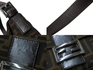 FENDI フェンディ マンマバケット ワンショルダーバッグ ズッカ柄 コットンキャンバス レザー シルバー金具 ブラウン 美品 中古 4c069819 