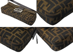FENDI フェンディ マンマバケット ワンショルダーバッグ ズッカ柄 コットンキャンバス レザー シルバー金具 ブラウン 美品 中古 4c069819 
